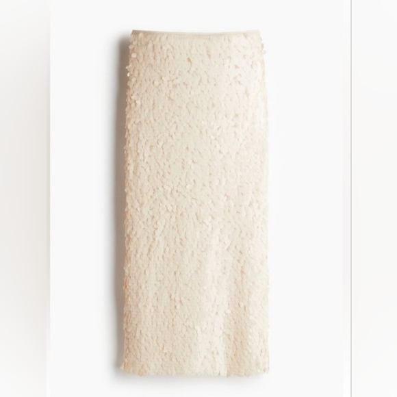 No Offers New S M L H&M Sequined High-waisted Midi Skirt Cream White - Picture 2 of 7